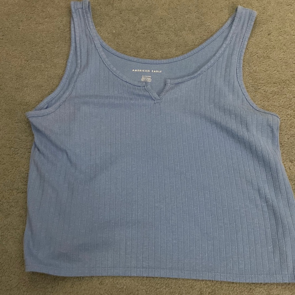 Blue crop tank top with small cut out